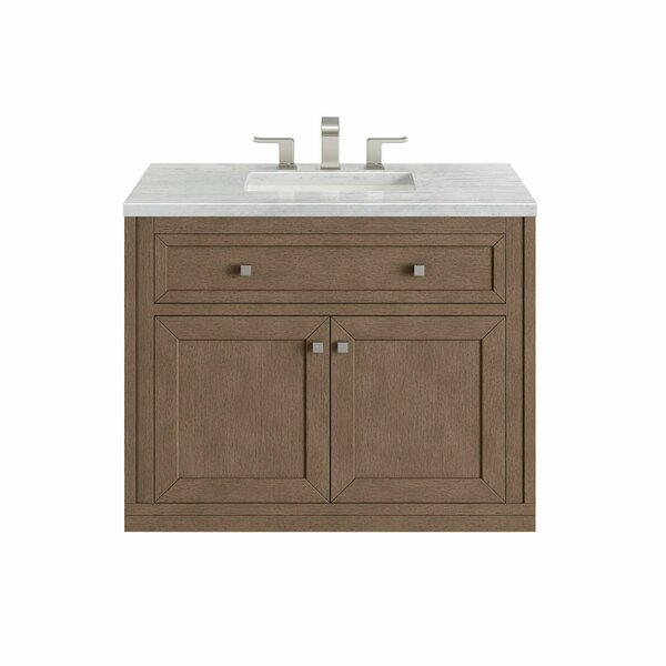 James Martin Vanities Chicago 36in Single Vanity, Whitewashed Walnut  w/ 3 CM Arctic Fall Solid Surface Top 305-V36-WWW-3AF